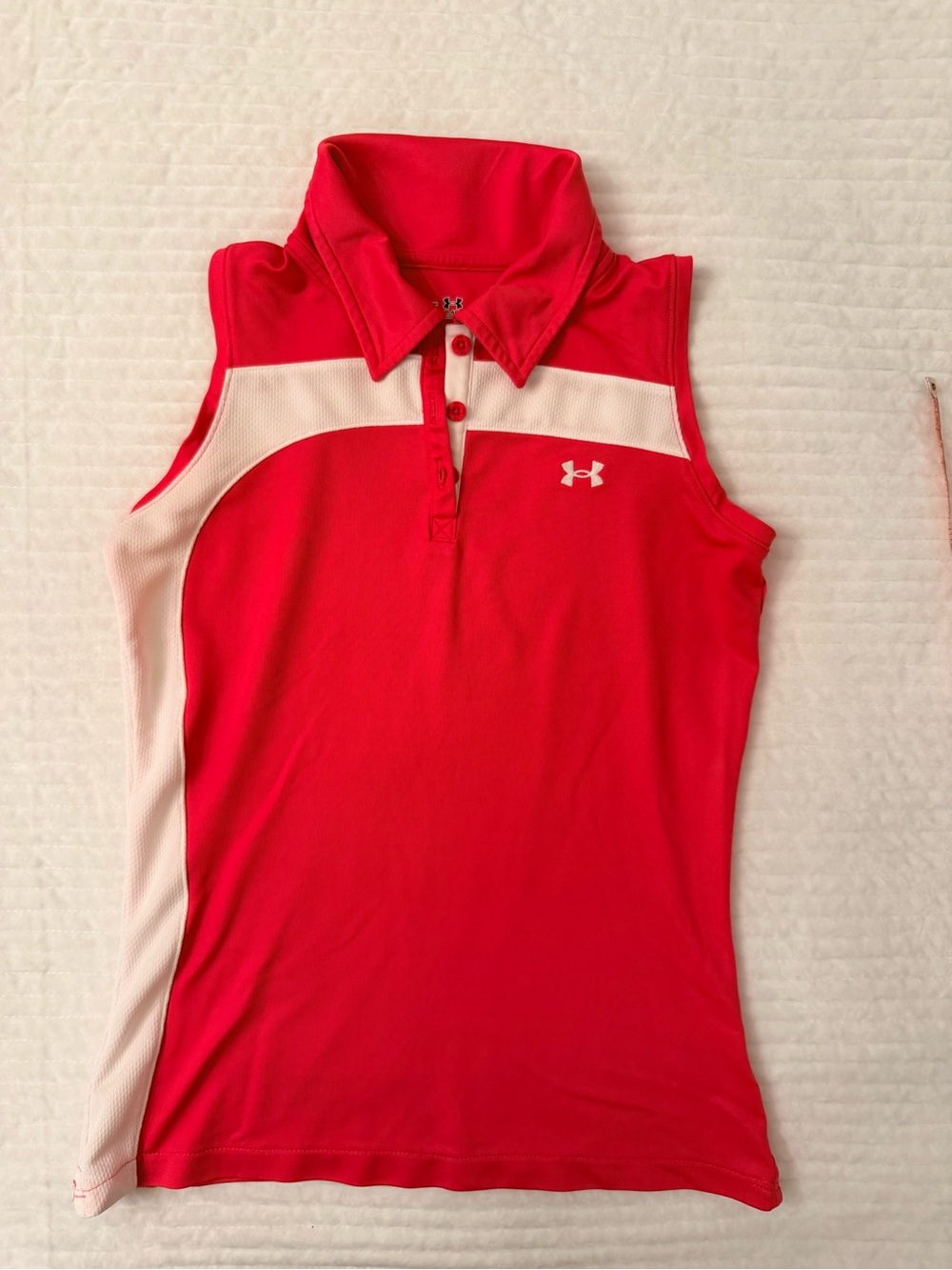 Under Armour Women’s Red Sleeveless Polo Tank with White Accents